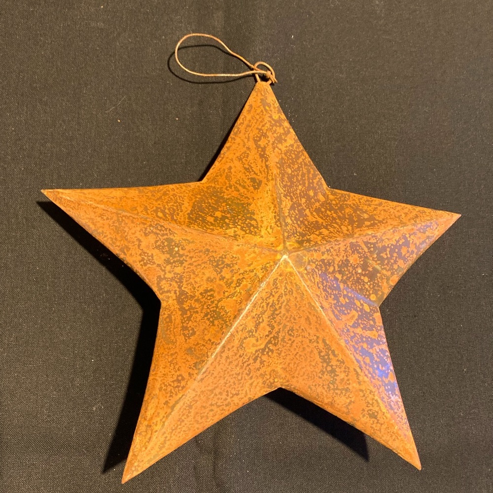 Rustic Metal Star Ornament, decorative piece and horseshoe.